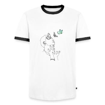 Butterflies in the head - Men's Ringer Shirt - white/black - Front - AI Model Female 172 light (172cm) & AI Model Male 178 dark (178cm)