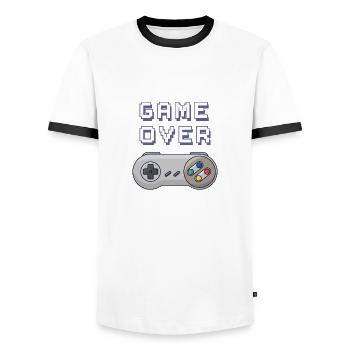 Game Over manette retro gaming - T-shirt contrasté Homme - blanc/noir - Devant - AI Model Female 172 light (172cm) & AI Model Male 178 dark (178cm)