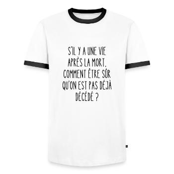 vie après la mort - T-shirt contrasté Homme - blanc/noir - Devant - AI Model Female 172 light (172cm) & AI Model Male 178 dark (178cm)