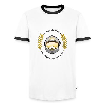 Pompiers volontaires - T-shirt contrasté Homme - blanc/noir - Devant - AI Model Female 172 light (172cm) & AI Model Male 178 dark (178cm)