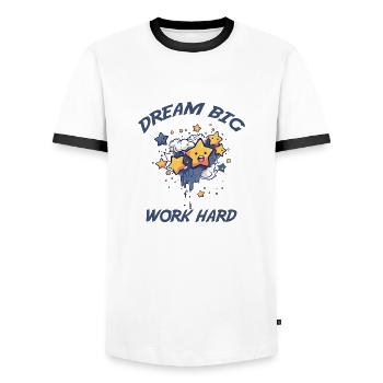 Dream big, work hard - Men's Ringer Shirt - white/black - Front - AI Model Female 172 light (172cm) & AI Model Male 178 dark (178cm)