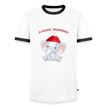 I love Winter, Elephant - Men's Ringer Shirt - white/black - Front - AI Model Female 172 light (172cm) & AI Model Male 178 dark (178cm)