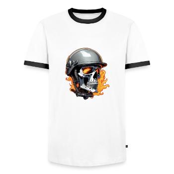 crane - squelette - tete de mort - casque de moto - T-shirt contrasté Homme - blanc/noir - Devant - AI Model Female 172 light (172cm) & AI Model Male 178 dark (178cm)