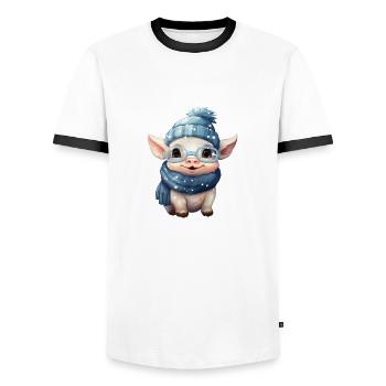 Lucky Pig - Men's Ringer Shirt - white/black - Front - AI Model Female 172 light (172cm) & AI Model Male 178 dark (178cm)