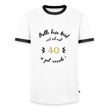 40er Schwarz - Männer Kontrast-T-Shirt - Weiß/Schwarz - Vorne - AI Model Female 172 light (172cm) & AI Model Male 178 dark (178cm)