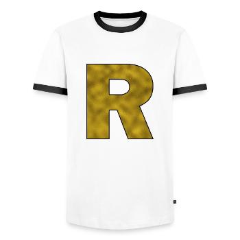 Letter R Gold - Men's Ringer Shirt - white/black - Front - AI Model Female 172 light (172cm) & AI Model Male 178 dark (178cm)