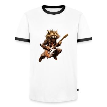 Haustiere, Niedlich, Katze, Tier, Katze, Lustige Musik, Gitarre - Männer Kontrast-T-Shirt - Weiß/Schwarz - Vorne - AI Model Female 172 light (172cm) & AI Model Male 178 dark (178cm)