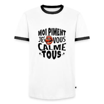"Moi Piment Je Vous Calme Tous - T-shirt contrasté Homme - blanc/noir - Devant - AI Model Female 172 light (172cm) & AI Model Male 178 dark (178cm)