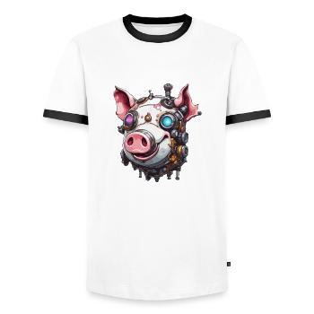 Robot Animal / AI / Mechanized Animals / Comic - Men's Ringer Shirt - white/black - Front - AI Model Female 172 light (172cm) & AI Model Male 178 dark (178cm)