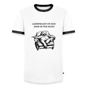 Langweilst Du Dich auch so wie mich schwarz - Männer Kontrast-T-Shirt - Weiß/Schwarz - Vorne - AI Model Female 172 light (172cm) & AI Model Male 178 dark (178cm)