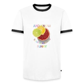And know Sour makes you funny - Männer Kontrast-T-Shirt - Weiß/Schwarz - Vorne - AI Model Female 172 light (172cm) & AI Model Male 178 dark (178cm)