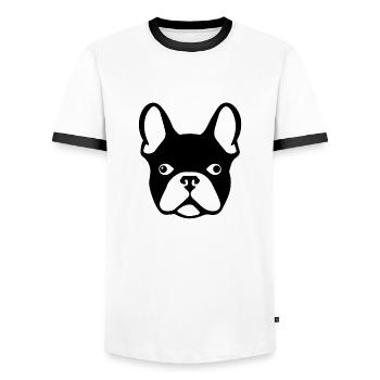Französische Bulldogge - Männer Kontrast-T-Shirt - Weiß/Schwarz - Vorne - AI Model Female 172 light (172cm) & AI Model Male 178 dark (178cm)