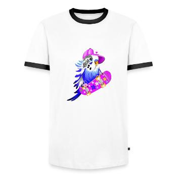 Planche à roulettes Budgie - T-shirt contrasté Homme - blanc/noir - Devant - AI Model Female 172 light (172cm) & AI Model Male 178 dark (178cm)