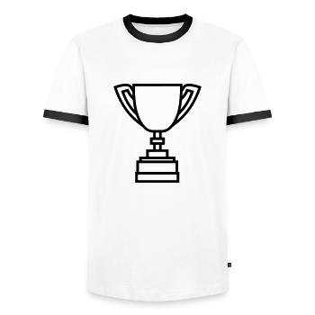 trophy - Men's Ringer Shirt - white/black - Front - AI Model Female 172 light (172cm) & AI Model Male 178 dark (178cm)