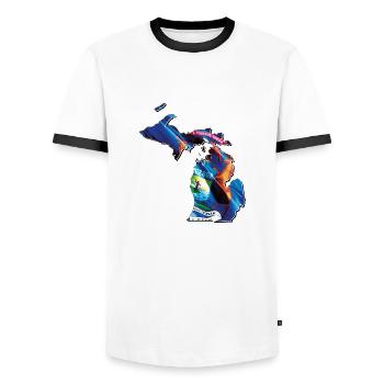 Michigan (États-Unis) | Drapeau réel | Carte des drapeaux - T-shirt contrasté Homme - blanc/noir - Devant - AI Model Female 172 light (172cm) & AI Model Male 178 dark (178cm)