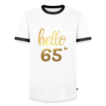 Hello 65 doré - T-shirt contrasté Homme - blanc/noir - Devant - AI Model Female 172 light (172cm) & AI Model Male 178 dark (178cm)