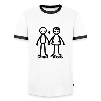 Wir stehen zusammen Mann und Frau - Männer Kontrast-T-Shirt - Weiß/Schwarz - Vorne - AI Model Female 172 light (172cm) & AI Model Male 178 dark (178cm)