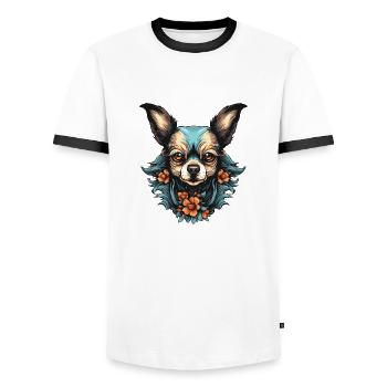 Chien Chihuahua - T-shirt contrasté Homme - blanc/noir - Devant - AI Model Female 172 light (172cm) & AI Model Male 178 dark (178cm)