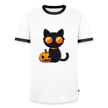 Cat Halloween Hangover Sunglasses - Men's Ringer Shirt - white/black - Front - AI Model Female 172 light (172cm) & AI Model Male 178 dark (178cm)