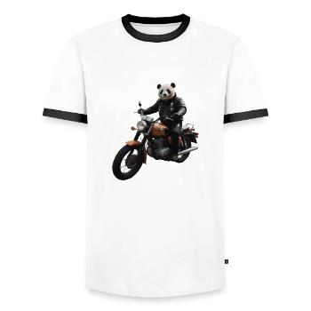 Biker Panda - Männer Kontrast-T-Shirt - Weiß/Schwarz - Vorne - AI Model Female 172 light (172cm) & AI Model Male 178 dark (178cm)