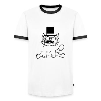 Sir Cat Gentleman Chapeau haut de forme Monocle Rich Gentleman - T-shirt contrasté Homme - blanc/noir - Devant - AI Model Female 172 light (172cm) & AI Model Male 178 dark (178cm)