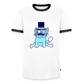 Sir Cat Gentleman Chapeau haut de forme Monocle Rich Gentleman - T-shirt contrasté Homme - blanc/noir - Devant - AI Model Female 172 light (172cm) & AI Model Male 178 dark (178cm)