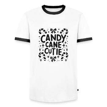 Candy Cane Cutie - Men's Ringer Shirt - white/black - Front - AI Model Female 172 light (172cm) & AI Model Male 178 dark (178cm)