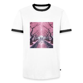 Cherry blossom tunnel - Men's Ringer Shirt - white/black - Front - AI Model Female 172 light (172cm) & AI Model Male 178 dark (178cm)