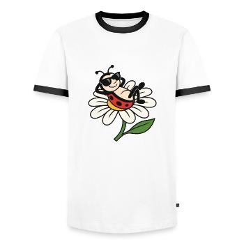 Cool Ladybug on Daisy - Men's Ringer Shirt - white/black - Front - AI Model Female 172 light (172cm) & AI Model Male 178 dark (178cm)