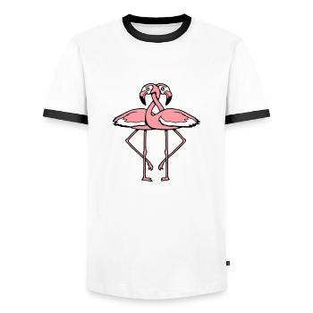 Flamant rose couple amoureux deux amis équipe amour - T-shirt contrasté Homme - blanc/noir - Devant - AI Model Female 172 light (172cm) & AI Model Male 178 dark (178cm)
