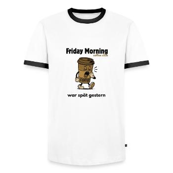 Friday Morning coffeeclub - Männer Kontrast-T-Shirt - Weiß/Schwarz - Vorne - AI Model Female 172 light (172cm) & AI Model Male 178 dark (178cm)