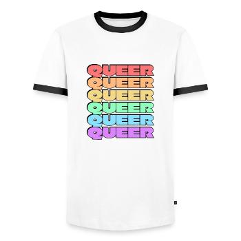 Queer gay pride 6 rainbow colors - Men's Ringer Shirt - white/black - Front - AI Model Female 172 light (172cm) & AI Model Male 178 dark (178cm)