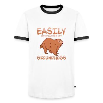 Easily Distracted By Groundhogs Rodent Animal - Männer Kontrast-T-Shirt - Weiß/Schwarz - Vorne - AI Model Female 172 light (172cm) & AI Model Male 178 dark (178cm)