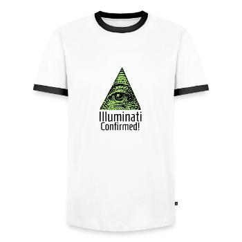Illuminati Confirmed - Illuminati Shirt - Men's Ringer Shirt - white/black - Front - AI Model Female 172 light (172cm) & AI Model Male 178 dark (178cm)
