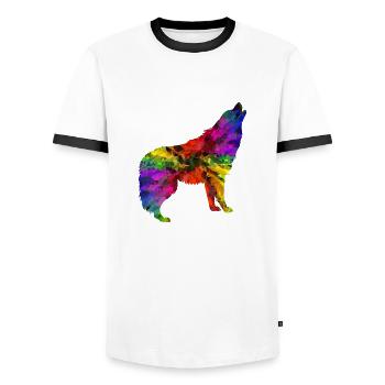 Wolf rainbow - Men's Ringer Shirt - white/black - Front - AI Model Female 172 light (172cm) & AI Model Male 178 dark (178cm)