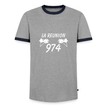 la reunion 974 - T-shirt contrasté Homme - gris/marine  - Devant - AI Model Female 172 light (172cm) & AI Model Male 178 light (178cm)