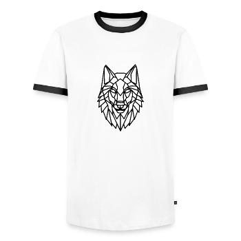 geometrischer Wolf - Männer Kontrast-T-Shirt - Weiß/Schwarz - Vorne - AI Model Female 172 light (172cm) & AI Model Male 178 dark (178cm)
