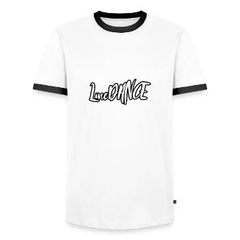 Line dance, country, music, gift, funny, cool, trend - Men's Ringer Shirt - white/black - Front - AI Model Female 172 light (172cm) & AI Model Male 178 dark (178cm)