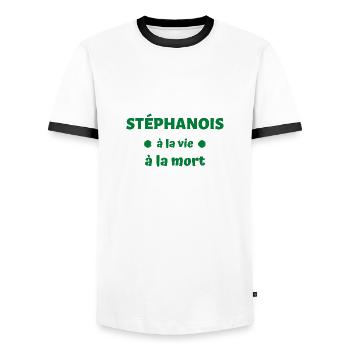 t shirt saint etienne foot stephanois pour la vie - T-shirt contrasté Homme - blanc/noir - Devant - AI Model Female 172 light (172cm) & AI Model Male 178 dark (178cm)