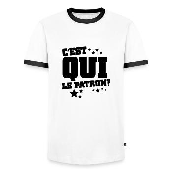 C'est qui le patron? - T-shirt contrasté Homme - blanc/noir - Devant - AI Model Female 172 light (172cm) & AI Model Male 178 dark (178cm)