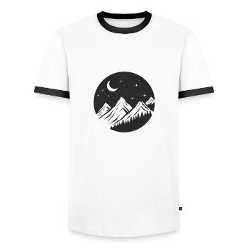 Mountain logo, round logo, starry night - Men's Ringer Shirt - white/black - Front - AI Model Female 172 light (172cm) & AI Model Male 178 dark (178cm)