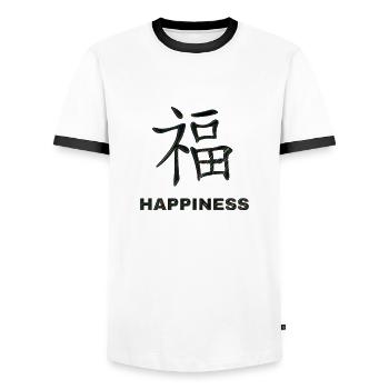 Happiness Chinese Character - Men's Ringer Shirt - white/black - Front - AI Model Female 172 light (172cm) & AI Model Male 178 dark (178cm)