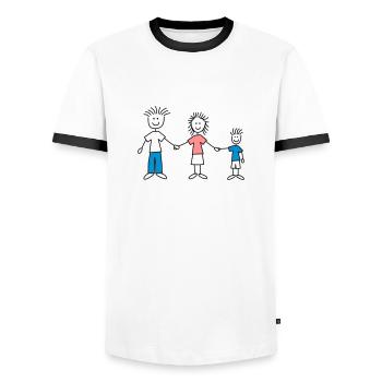 family_dad_and_mom_with_boy_3c - Männer Kontrast-T-Shirt - Weiß/Schwarz - Vorne - AI Model Female 172 light (172cm) & AI Model Male 178 dark (178cm)