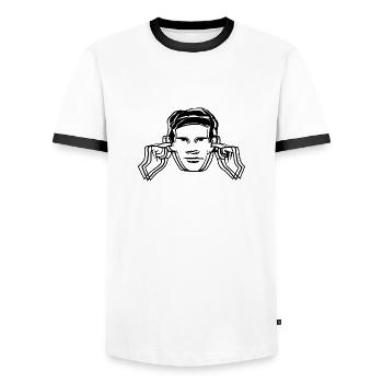 Hearing protection - Men's Ringer Shirt - white/black - Front - AI Model Female 172 light (172cm) & AI Model Male 178 dark (178cm)