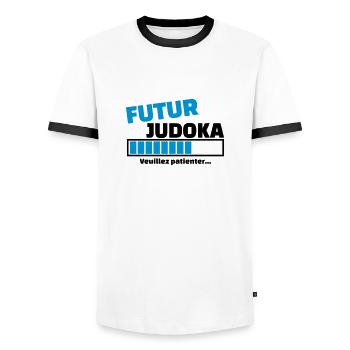 futur judoka - T-shirt contrasté Homme - blanc/noir - Devant - AI Model Female 172 light (172cm) & AI Model Male 178 dark (178cm)
