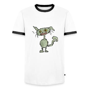 Chat drôle vert - T-shirt contrasté Homme - blanc/noir - Devant - AI Model Female 172 light (172cm) & AI Model Male 178 dark (178cm)