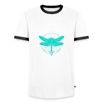 Libellule avec ornement turquoise - Géométrie sacrée - T-shirt contrasté Homme - blanc/noir - Devant - AI Model Female 172 light (172cm) & AI Model Male 178 dark (178cm)