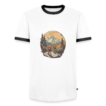 Cool hiker motif - hiking in the mountains - Men's Ringer Shirt - white/black - Front - AI Model Female 172 light (172cm) & AI Model Male 178 dark (178cm)