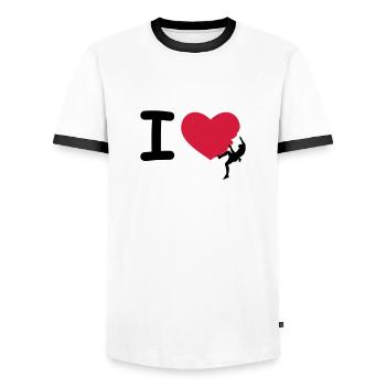 I love Climbing - Men's Ringer Shirt - white/black - Front - AI Model Female 172 light (172cm) & AI Model Male 178 dark (178cm)