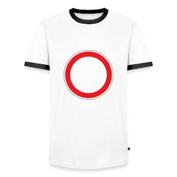 Panneau de signalisation de passage interdit - T-shirt contrasté Homme - blanc/noir - Devant - AI Model Female 172 light (172cm) & AI Model Male 178 dark (178cm)